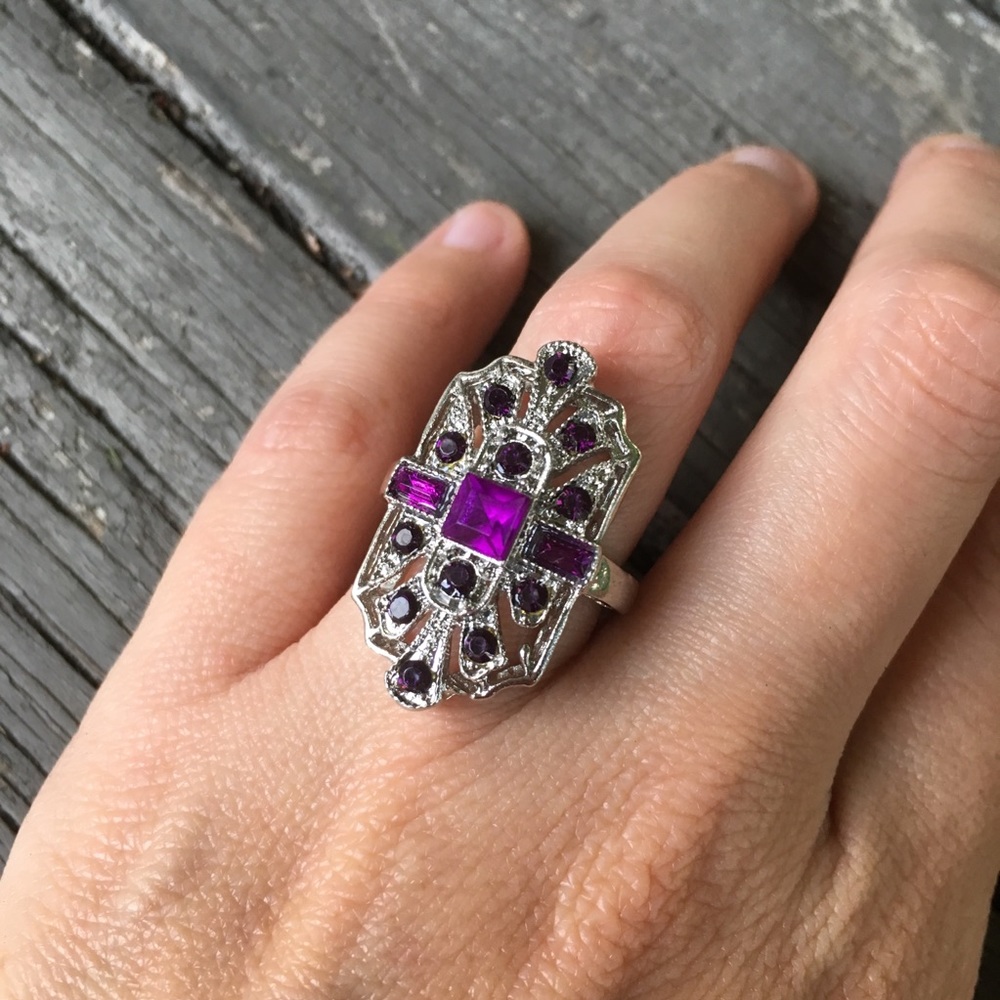Silver Ring with Purple Crystals